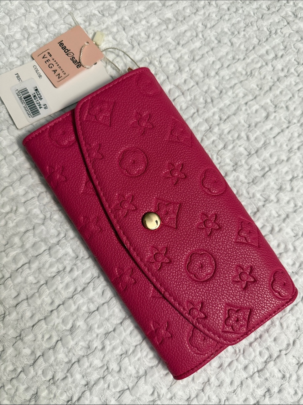 Bright Pink Embossed Vegan Leather Wallet w/ Tags
